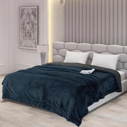 Goyal's Ultra Soft Flannel Sherpa Blanket for AC Room, Mild & Heavy Winter Use | Single Bed Reversible Plush 500GSM Blanket 55 x 90 Inches | Thick Warm Cozy Dual Layer Microfibre Throw - Navy & Grey - Image 4