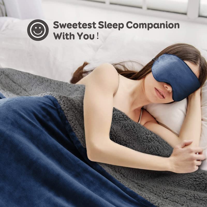 Goyal's Ultra Soft Flannel Sherpa Blanket for AC Room, Mild & Heavy Winter Use | Single Bed Reversible Plush 500GSM Blanket 55 x 90 Inches | Thick Warm Cozy Dual Layer Microfibre Throw - Navy & Grey - Image 5