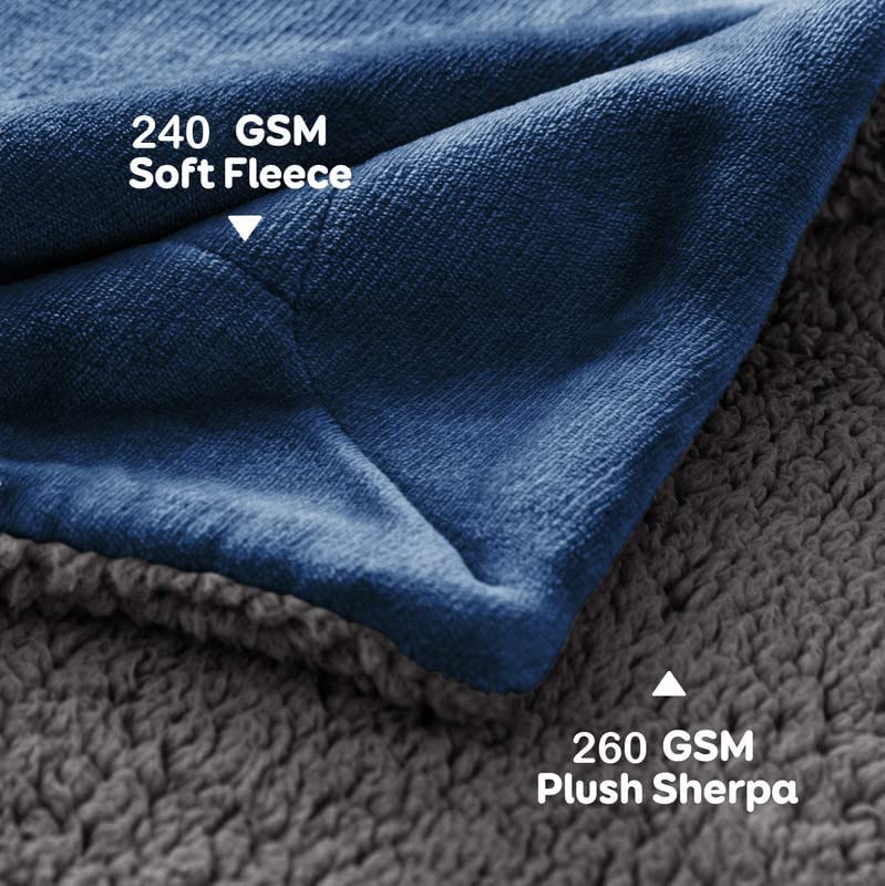Goyal's Ultra Soft Flannel Sherpa Blanket for AC Room, Mild & Heavy Winter Use | Single Bed Reversible Plush 500GSM Blanket 55 x 90 Inches | Thick Warm Cozy Dual Layer Microfibre Throw - Navy & Grey - Image 3