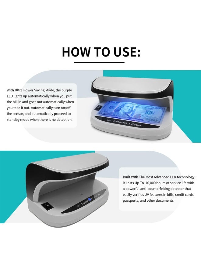 Crony AL-09 Auto UV Counterfeit Money Detector – Portable Mini Scanner with Built-in Battery, 1200mAh Rechargeable Power, 5V/2A USB Charging, UV Light Detection for Banknotes & Documents, Manual Currency Counter，with watermark and magnetic detection functions Compact 200x105x105mm Design, Lightweight 400g, Low Power Consumption <6W, Ideal for Shops, Offices, and Travel - Image 5