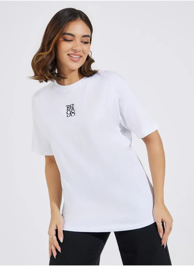 Styli Styli Oversized Embroidered T-Shirt with Dropped Shoulder