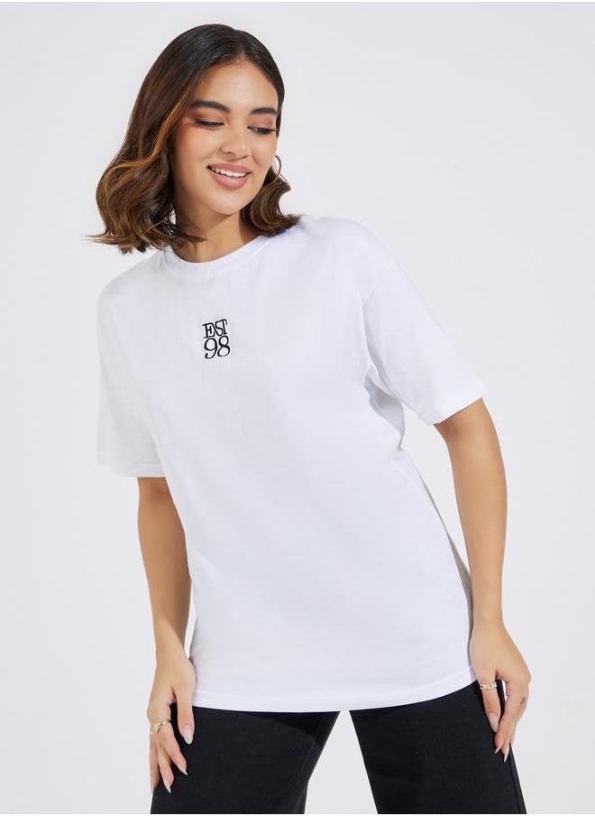 Styli Styli Oversized Embroidered T-Shirt with Dropped Shoulder  - Image 1