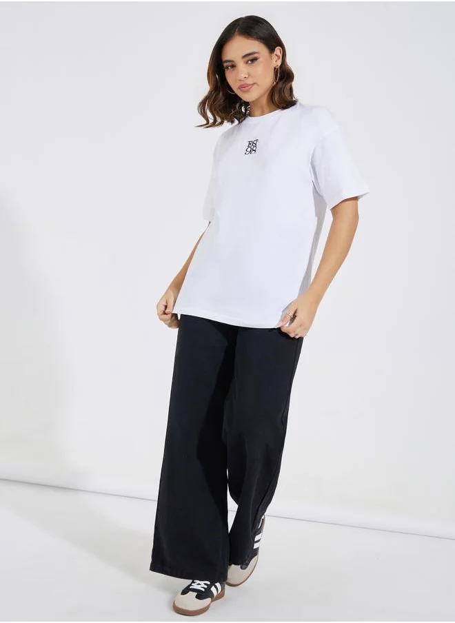 Styli Styli Oversized Embroidered T-Shirt with Dropped Shoulder