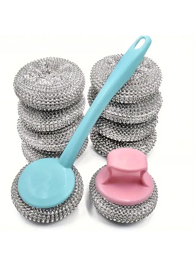 7Pcs Heavy Duty Stainless Steel Brush Set 5 Replaceable Heads 2 Handles Random Color - Image 2