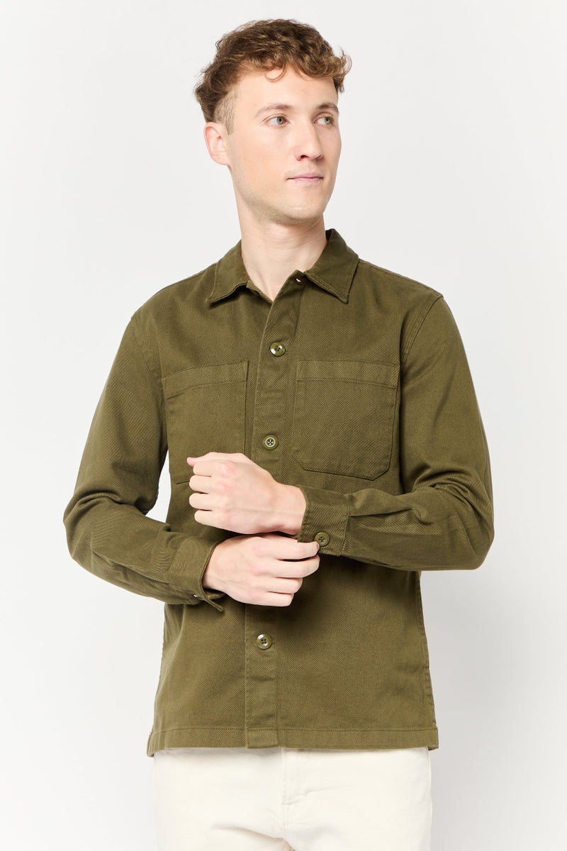 Celio قميص جينز رجالي بأكمام طويلة وقصة عادية، زيتوني داكن - Image 1