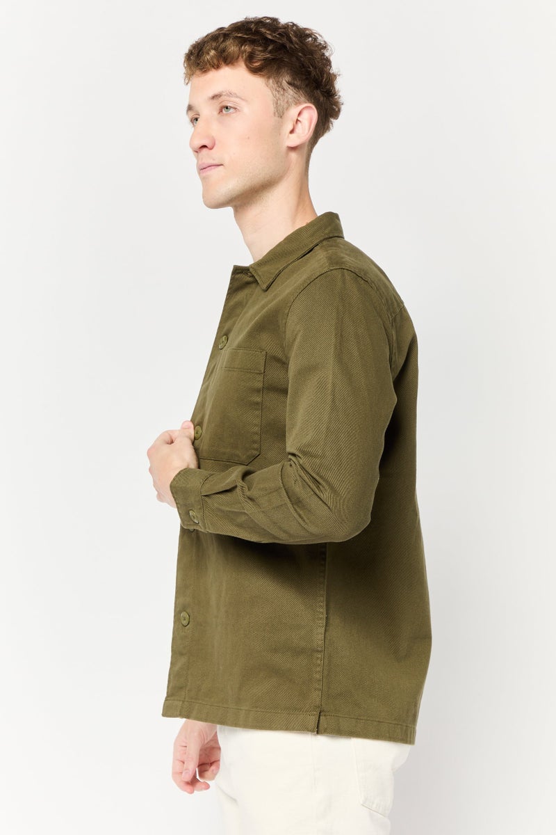 Celio قميص جينز رجالي بأكمام طويلة وقصة عادية، زيتوني داكن - Image 3