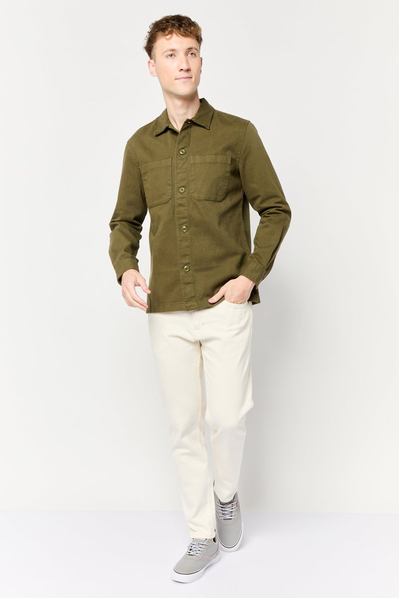 Celio قميص جينز رجالي بأكمام طويلة وقصة عادية، زيتوني داكن - Image 2