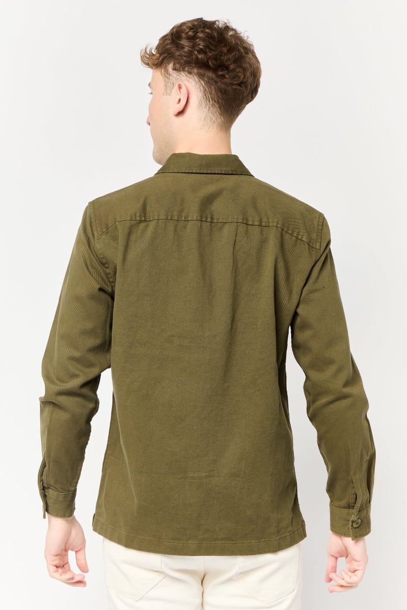 Celio قميص جينز رجالي بأكمام طويلة وقصة عادية، زيتوني داكن - Image 4