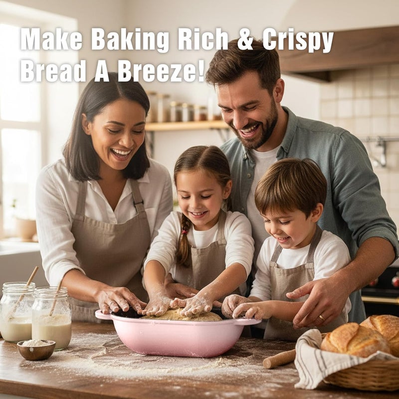 NSIRONS Enameled Cast Iron Sourdough Bread Oven, 2.5 QT Loaf Cast Iron Bread Pan with Lid, Oval Dutch Oven for Homemade Bread Baking, Meatloaf Pan with Lid (Pink) - Image 2