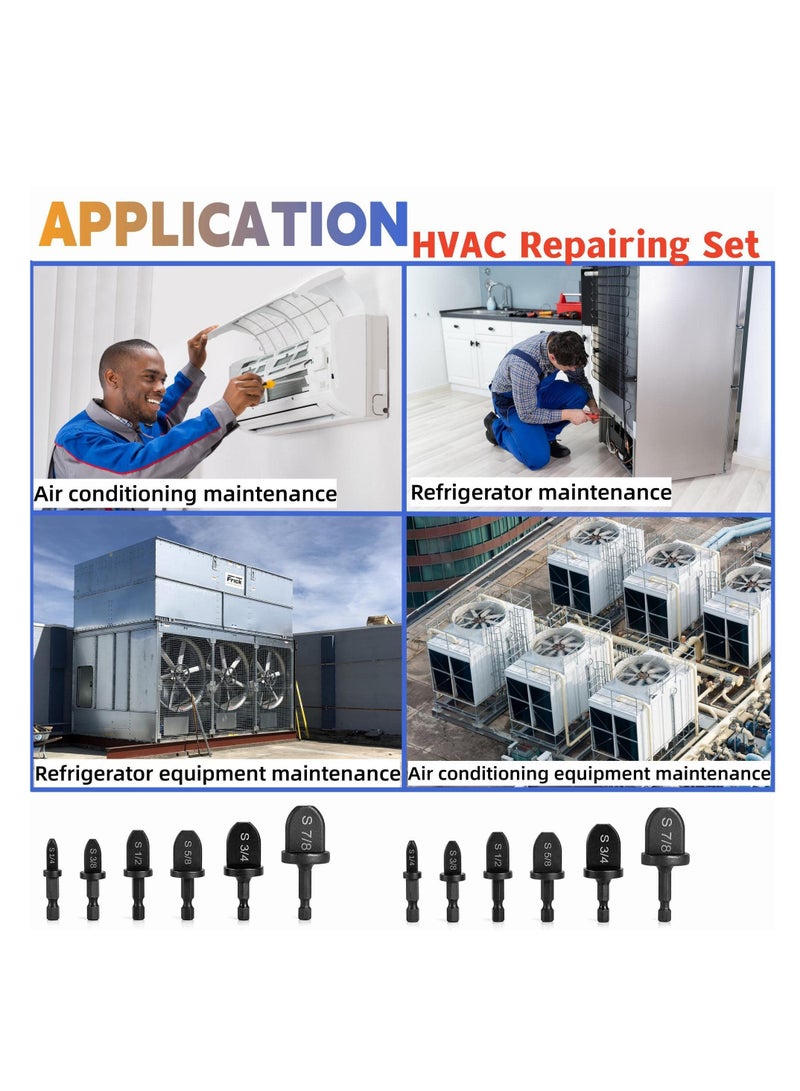 سيوسي طقم إصلاح HVAC، أداة توسيع أنبوب نحاسي لمكيف الهواء، مجموعة رؤوس مثقاب يدوي لأنابيب النحاس، أداة توسيع أنابيب نحاسية ناعمة مع 1/4 بوصة، 3/8 بوصة، 1/2 بوصة، 5/8 بوصة، 3 /4 ''، 7/8'' بت  - Image 4
