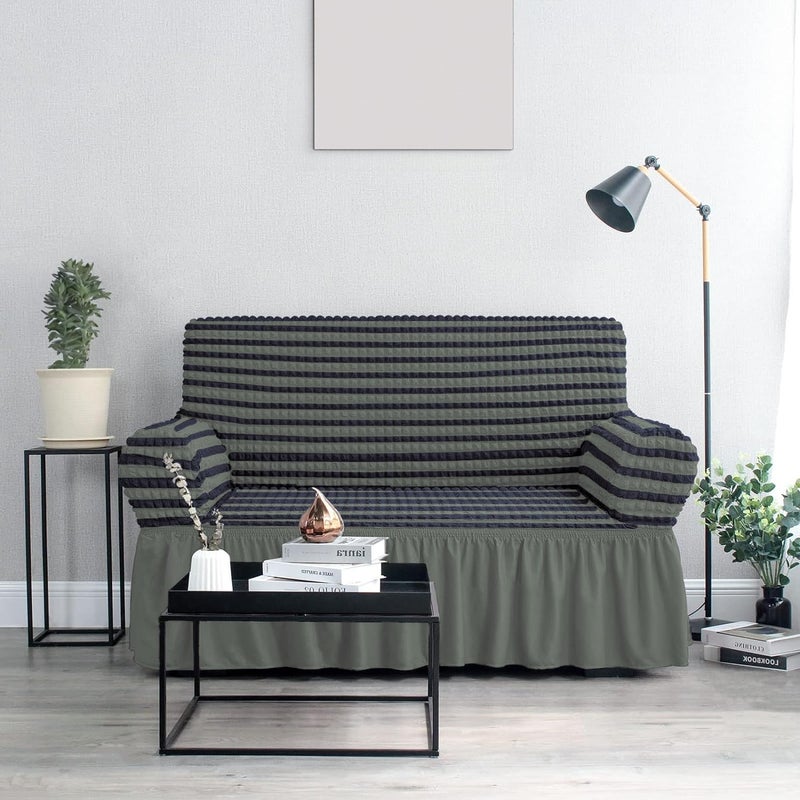 VORHANG Stretch Sofa Slipcover Easy Fitted Sofa Cover with Skirt GreyDrak Grey 3 Seater Pack of 1