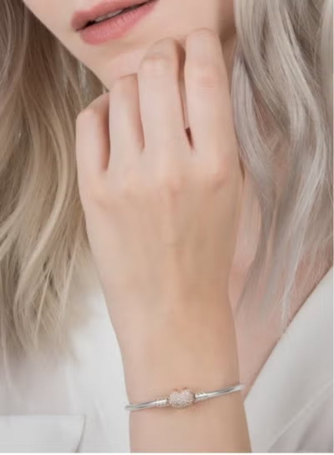 Chomel women's collection cubic zirconium Pav é tightly inlaid heart-shaped chain buckle snake bone chain 925 silver alloy bracelet 586292CZ - Image 5