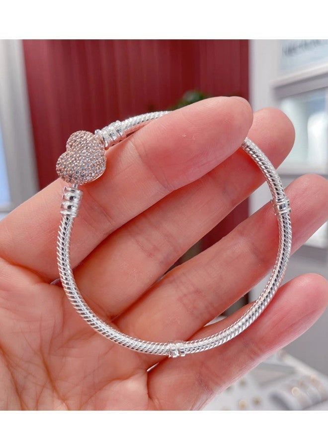 Chomel women's collection cubic zirconium Pav é tightly inlaid heart-shaped chain buckle snake bone chain 925 silver alloy bracelet 586292CZ - Image 2