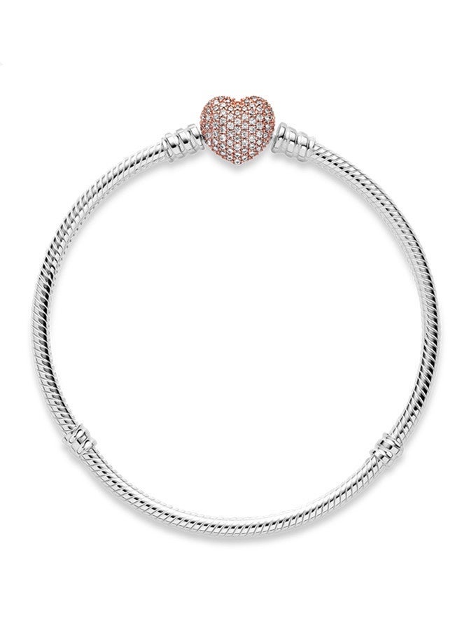 Chomel women's collection cubic zirconium Pav é tightly inlaid heart-shaped chain buckle snake bone chain 925 silver alloy bracelet 586292CZ - Image 3