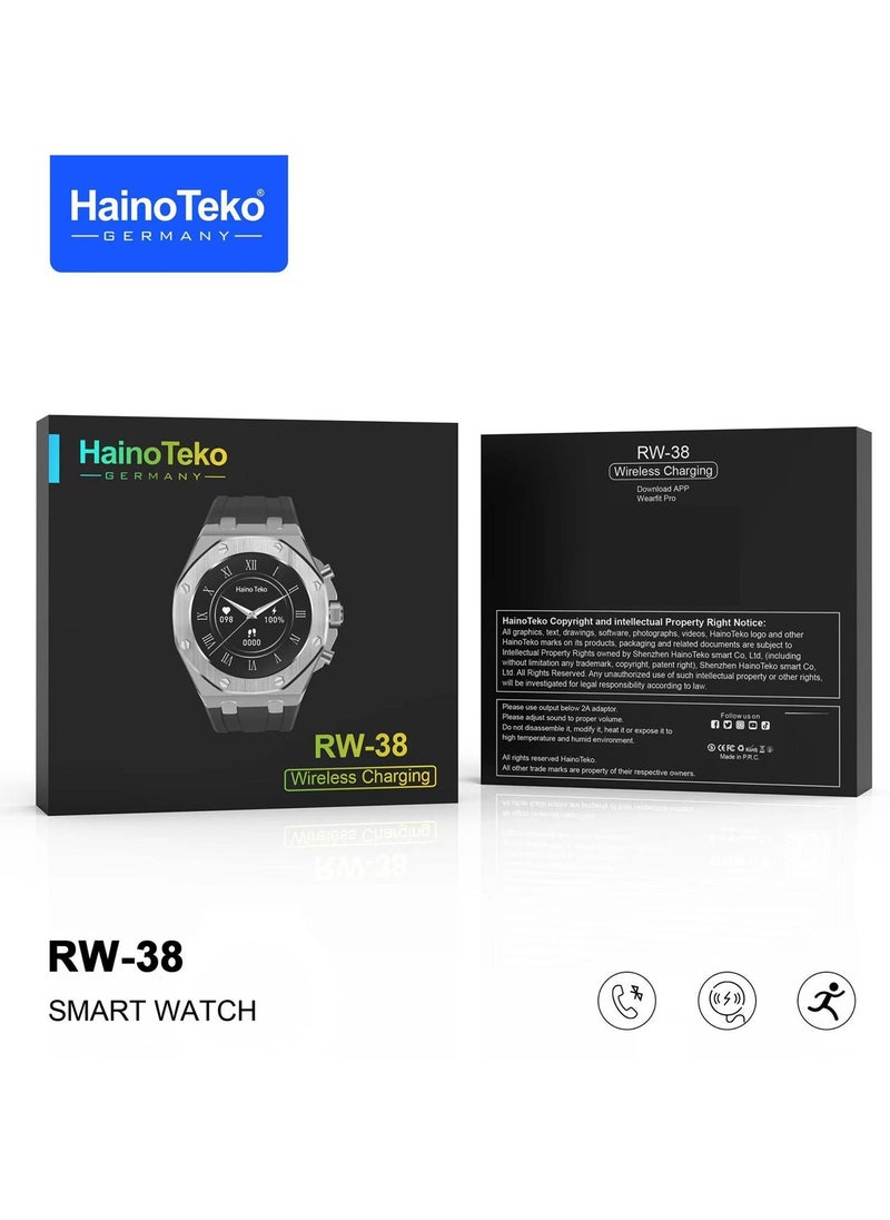 Haino Teko - Haino Teko Germany RW38 Smart Watch With Full Screen Round Display and Wireless Charger For Men Silver - Image 1