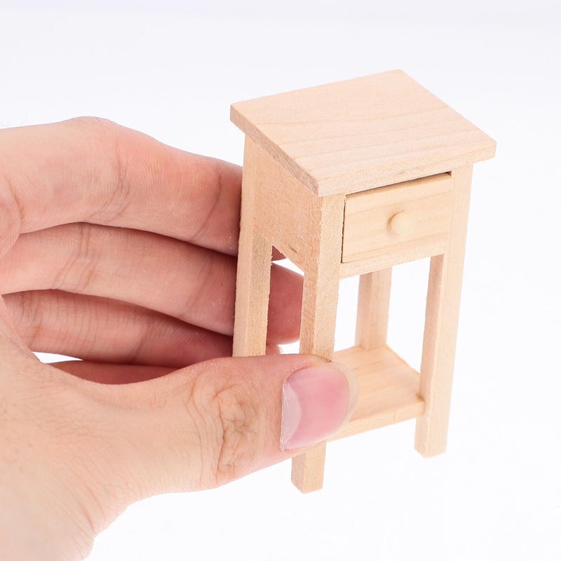 Miniature Wooden Dollhouse Nightstand Bedside Table For Bedroom Living Decor - Image 5