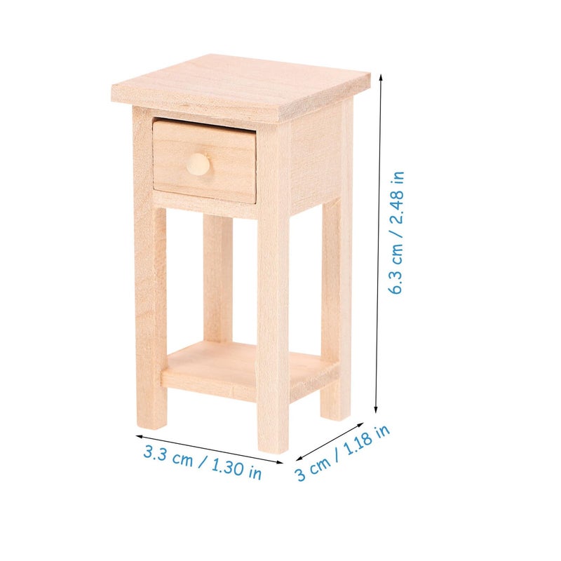 Miniature Wooden Dollhouse Nightstand Bedside Table For Bedroom Living Decor - Image 3