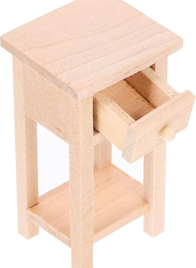 Miniature Wooden Dollhouse Nightstand Bedside Table For Bedroom Living Decor - Image 1