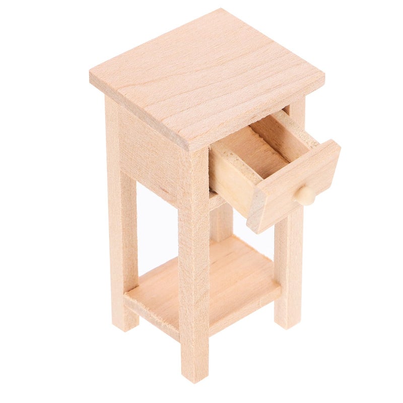 Miniature Wooden Dollhouse Nightstand Bedside Table For Bedroom Living Decor - Image 2