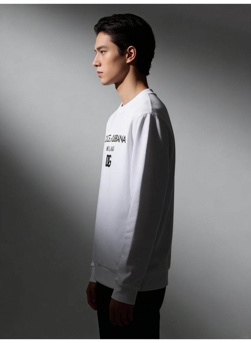 D&G DOLCE & GABBANA D&G White Crew Neck Sweatshirt - Black Logo Print, Premium Cotton Blend, Relaxed Fit, Luxury Casual Top for Daily & Street Styling - Image 5