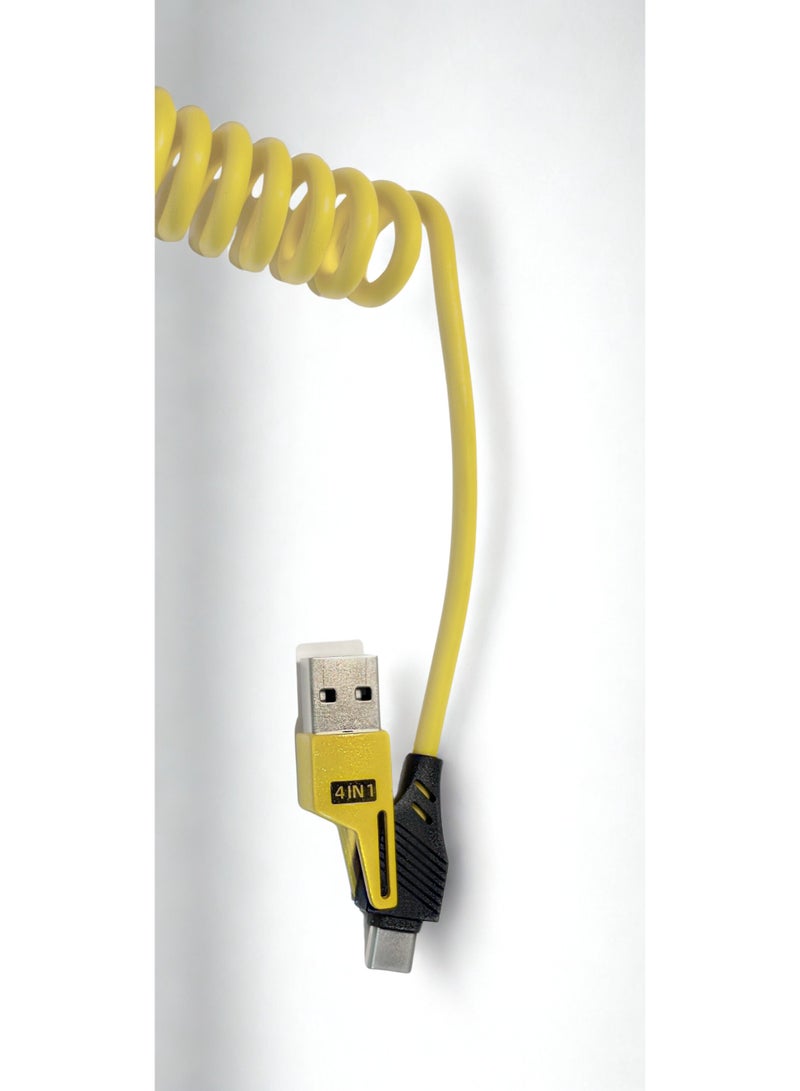 65W Fast Charging Spring Cable (Yellow 1.5 m) | Coiled USB-C / USB-A to USB-C / lightening | Dual Interface | Premium Elastic Nylon | Perfect for Car & Desk Use - Image 5