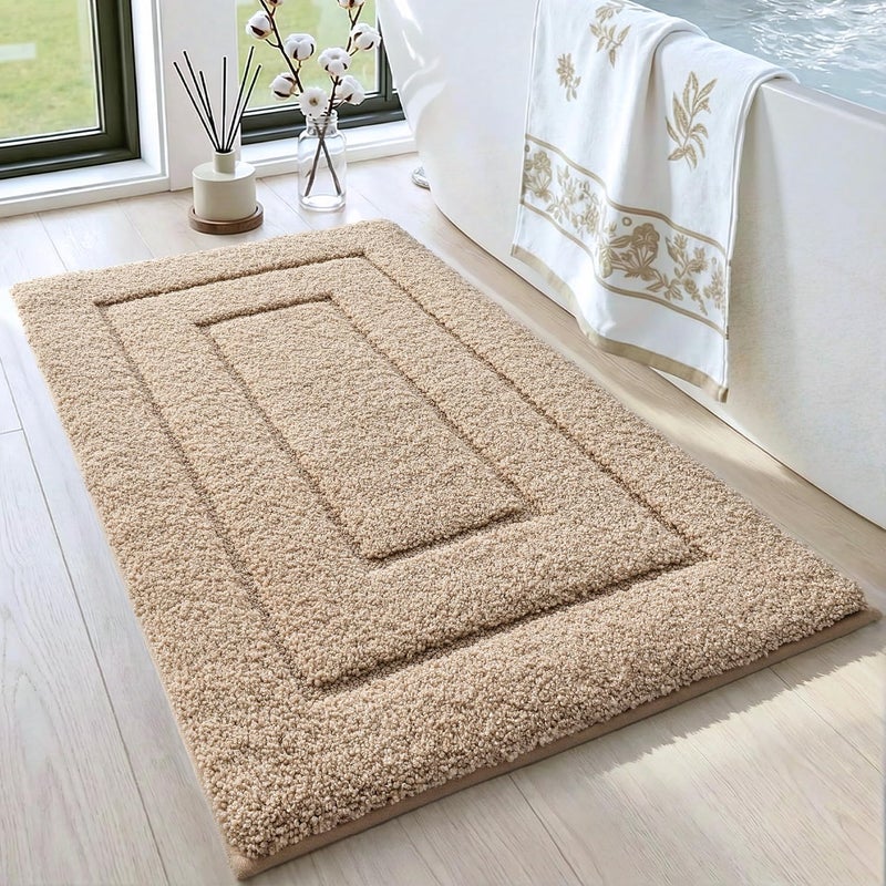 DEXI Bathroom Mat Rug, Extra Soft Absorbent Premium Bath Rug, Non-Slip Comfortable Bath Mat, Machine Washable Quick Dry Carpet for Tub, Shower Floor, Sink, 60 x 90 cm, Beige - Image 1