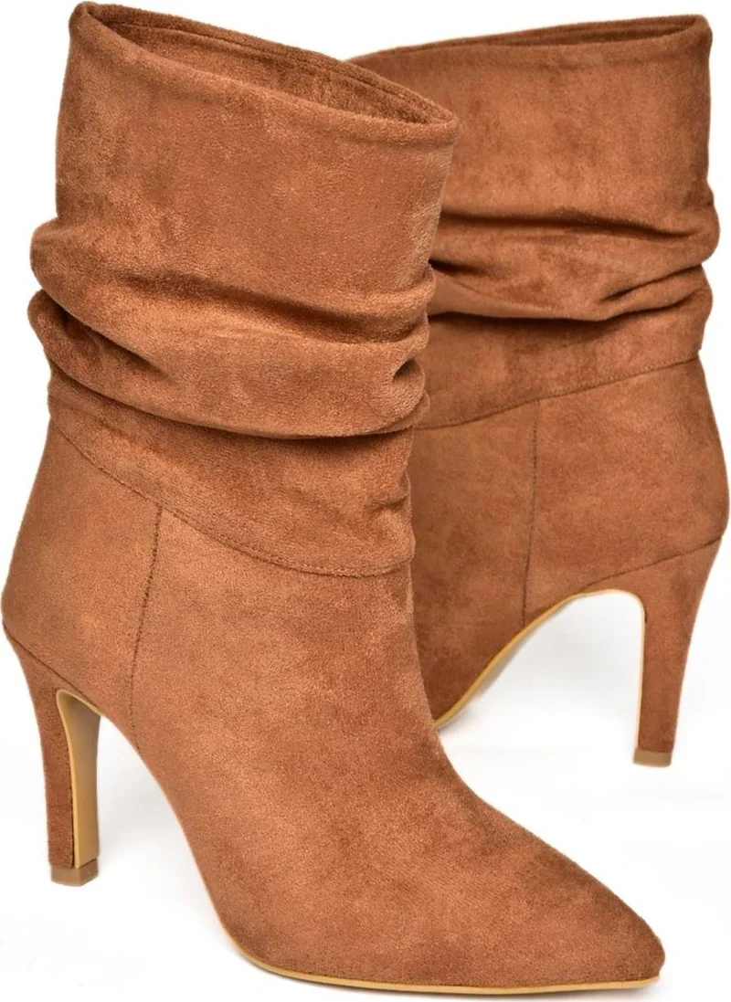 Fox Shoes R404020302 Brown Suede Thin Heeled Gathered Women's Boots