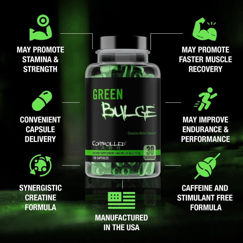 CONTROLLED LABS Green Bulge Supplement 30 Serv Advanced Creatine Matrix Volumizer Improve Strength Stamina Performance  Muscle Recovery Caffeine  Stimulant Free - Image 3