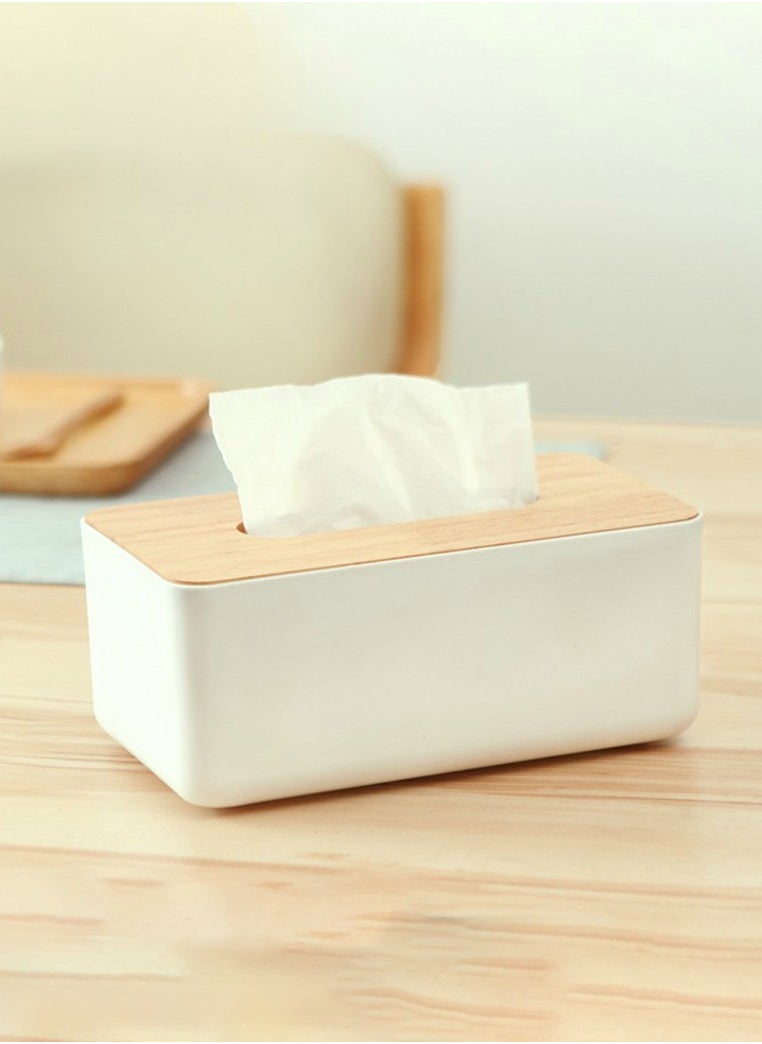 MHD White Wood Plastic Tissue Box Car Home Living Room Kitchen Tissue Box  - Image 1