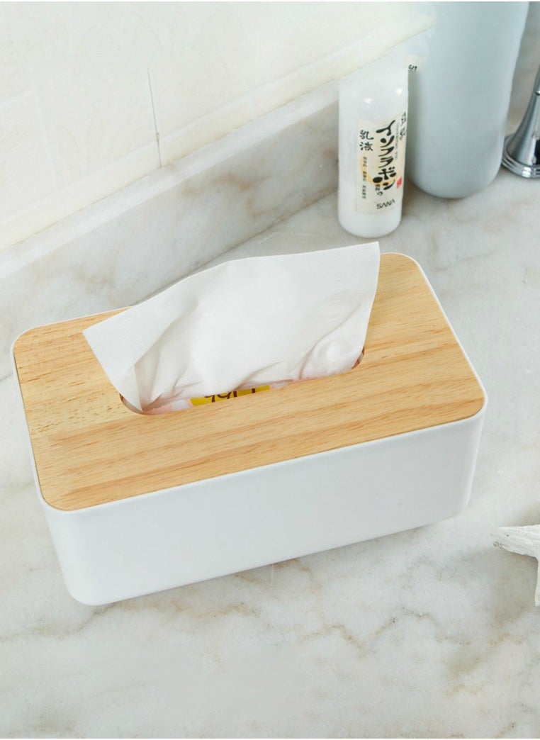 MHD White Wood Plastic Tissue Box Car Home Living Room Kitchen Tissue Box  - Image 2