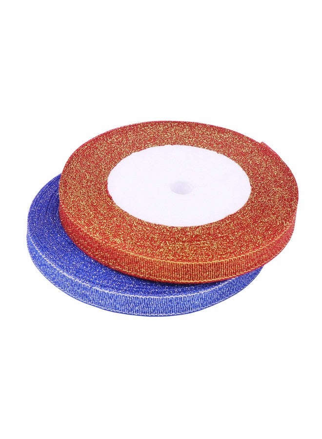 YAKA 3/8 inch 50 Yards Ribbon Shimmer Sheer Organza Ribbon for Craft Bow Party Decoration Packing Ribbons 2 Rolls (Sapphire blue and Orange, 3/8 inch(10mm)) - Image 2
