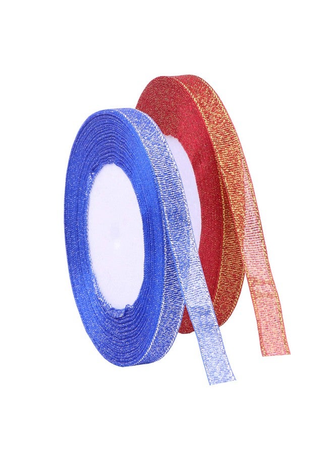 YAKA 3/8 inch 50 Yards Ribbon Shimmer Sheer Organza Ribbon for Craft Bow Party Decoration Packing Ribbons 2 Rolls (Sapphire blue and Orange, 3/8 inch(10mm)) - Image 1