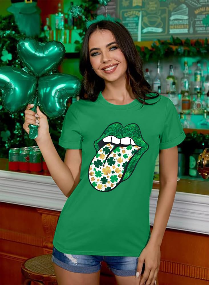FASHGL St Patrick's Day Shirts for Women Shamrock Irish Shirt St Patty's Tshirt Clover Short Sleeve Tops - Image 5
