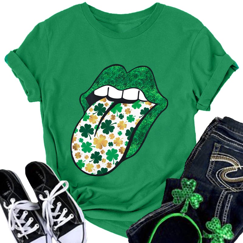 FASHGL St Patrick's Day Shirts for Women Shamrock Irish Shirt St Patty's Tshirt Clover Short Sleeve Tops - Image 1