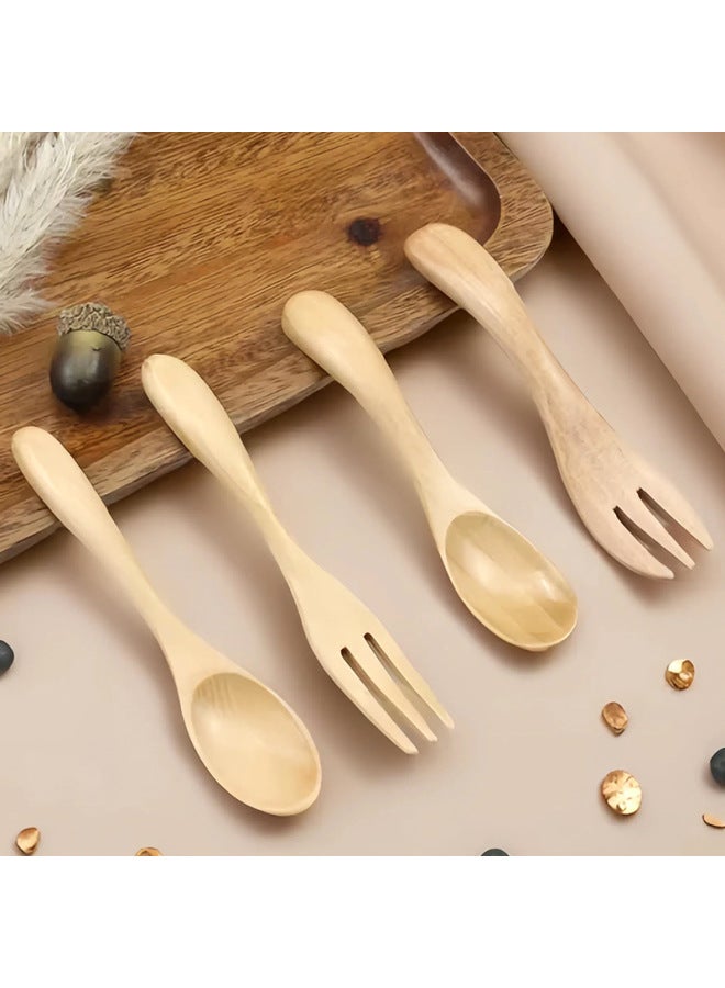 Wholesale Children's Wooden Spoon Baby Training Spoon Eco-friendly Lotus Wood Complementary Spoon Twist Spoon Fork Combination Soup Spoon Rice Spoon-Specifications:10x2.5&twist Fork  - Image 2