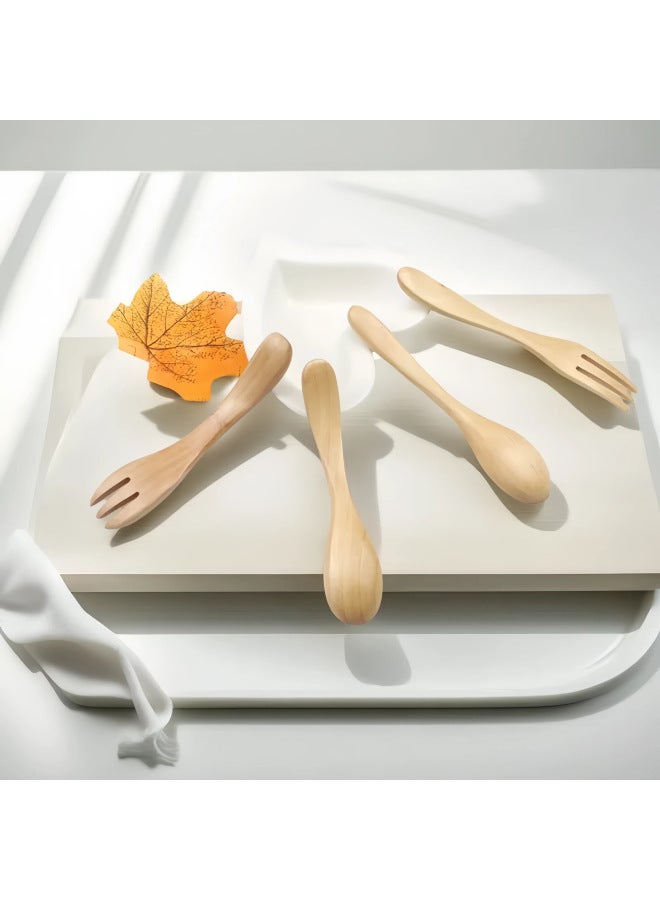 Wholesale Children's Wooden Spoon Baby Training Spoon Eco-friendly Lotus Wood Complementary Spoon Twist Spoon Fork Combination Soup Spoon Rice Spoon-Specifications:10x2.5&twist Fork  - Image 3