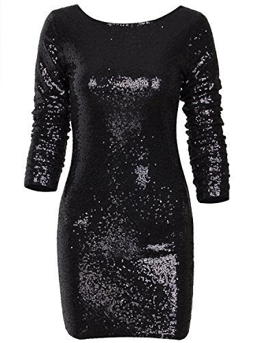 Vijiv Women's Sparkle Glitzy Glam Sequin Long Sleeve Flapper Party Club Dress Multicolor Black Large - Image 1