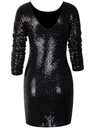 Vijiv Women's Sparkle Glitzy Glam Sequin Long Sleeve Flapper Party Club Dress Multicolor Black Large - Image 3
