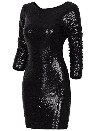 Vijiv Women's Sparkle Glitzy Glam Sequin Long Sleeve Flapper Party Club Dress Multicolor Black Large - Image 2