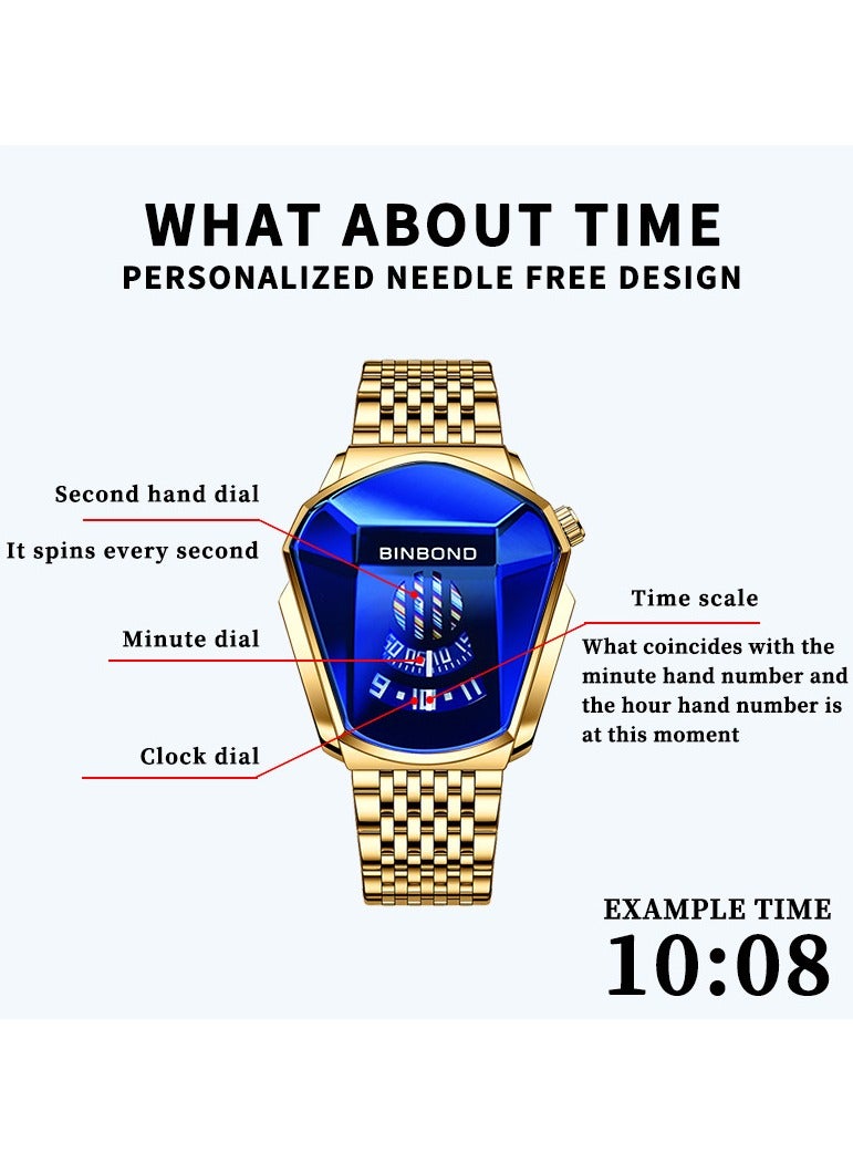 BINBOND Men's Waterproof New Concept Locomotive Shaped Watch - Gold - Image 5