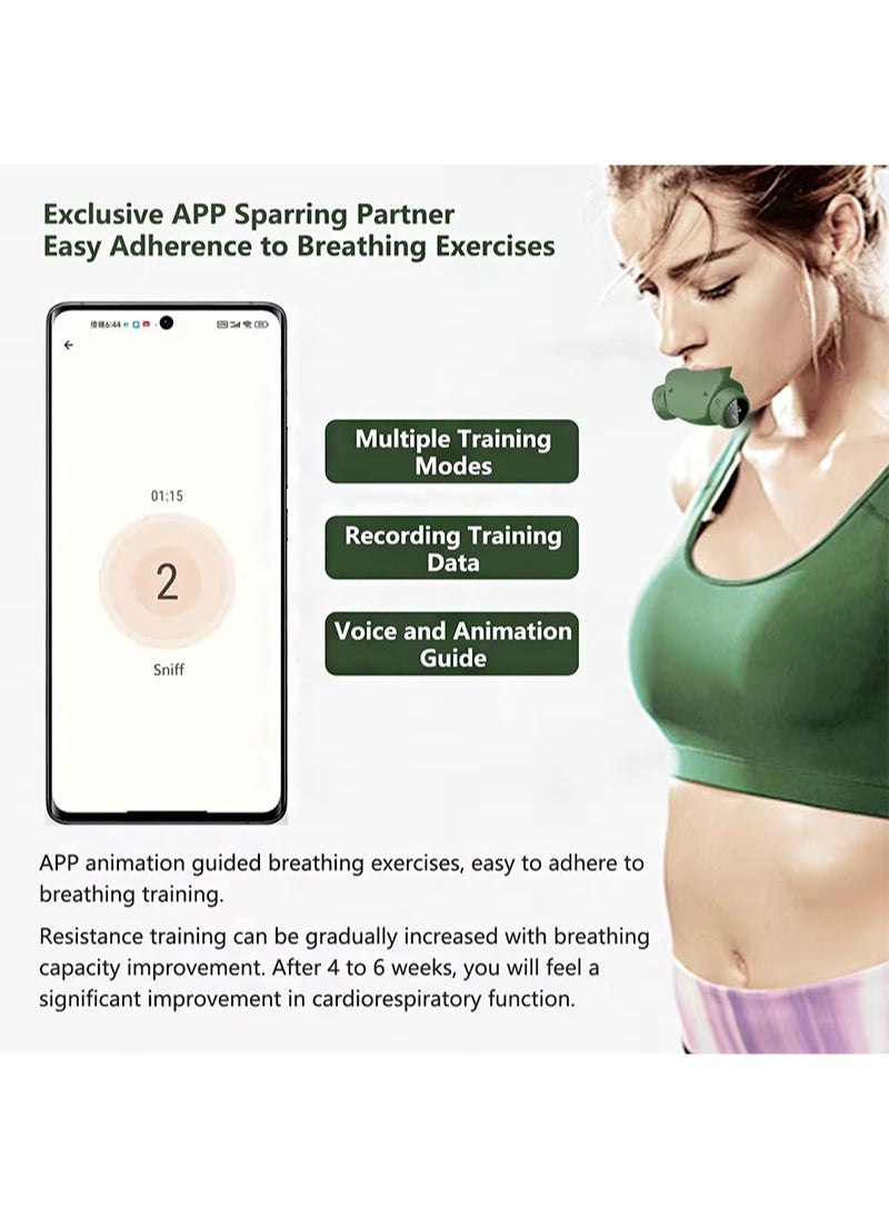 Breathing Exercise Device,Breathers Trainers Exerciser with Adjustable Inspiratory/Expiratory Vibration Fitness for Wellness(Green)