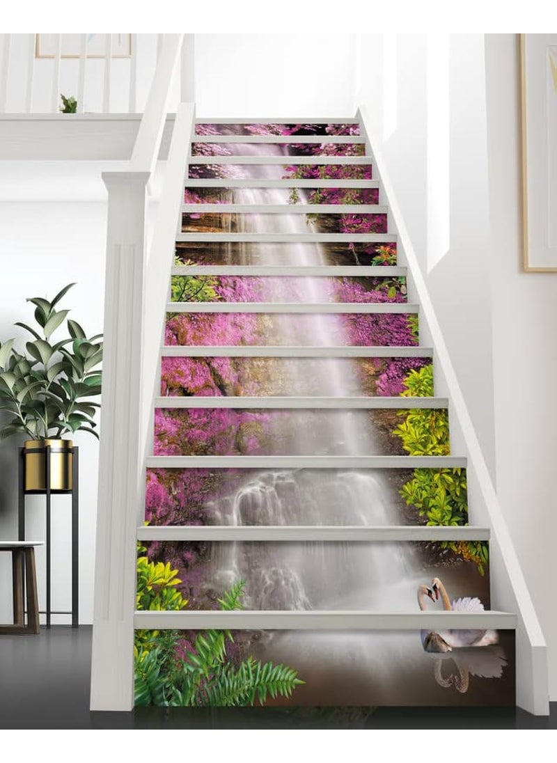 FLFK FLFK Stair Stickers Decals  Peel and Stick Waterfall Risers Decals SelfAdhesive for Home Decor 393 W x 708 H x 13Pcs 