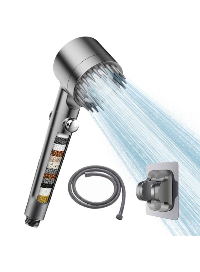 High-Pressure Filtered Shower Head | Chlorine Removal Water Filter Shower + 3 Spray Modes + ON/OFF Pause Button (With Hose & Wall Holder) - Image 1