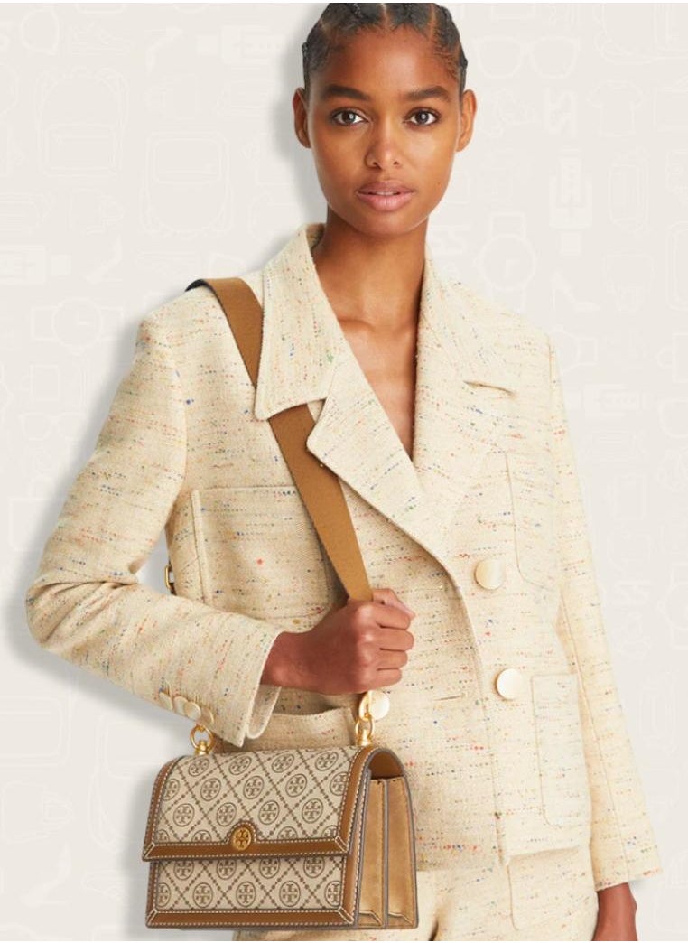 Burch - TB T Monogram Jacquard Small Shoulder Bag Brown Print - Image 1