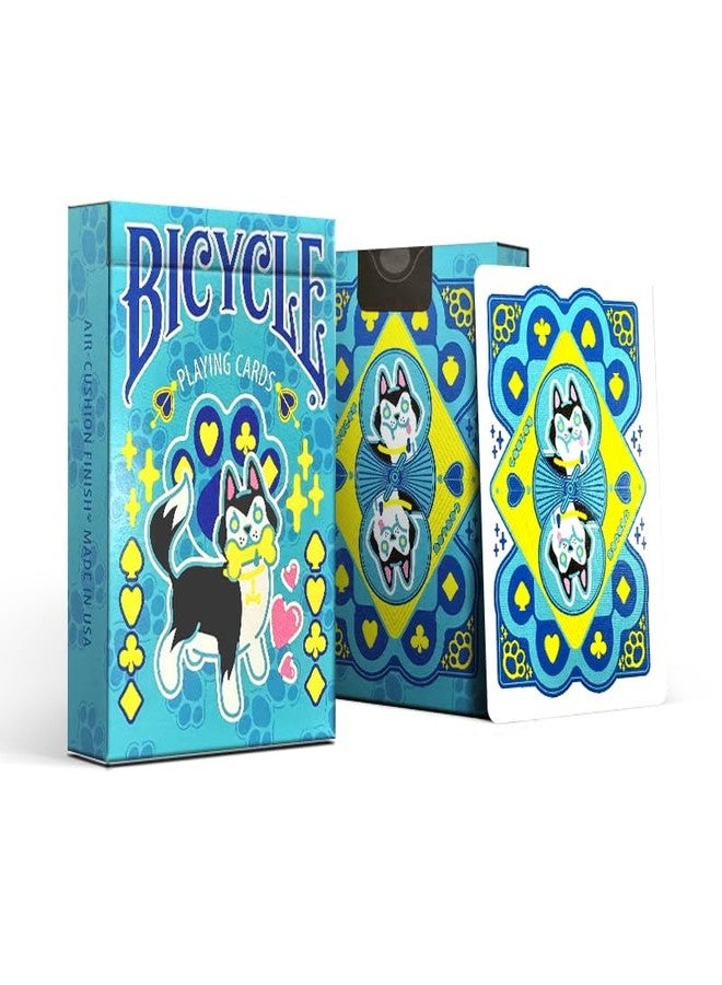 Bicycle Dog Cute Kawaii Anime Pet Playing Cards, Blue, 1 Deck - Image 1