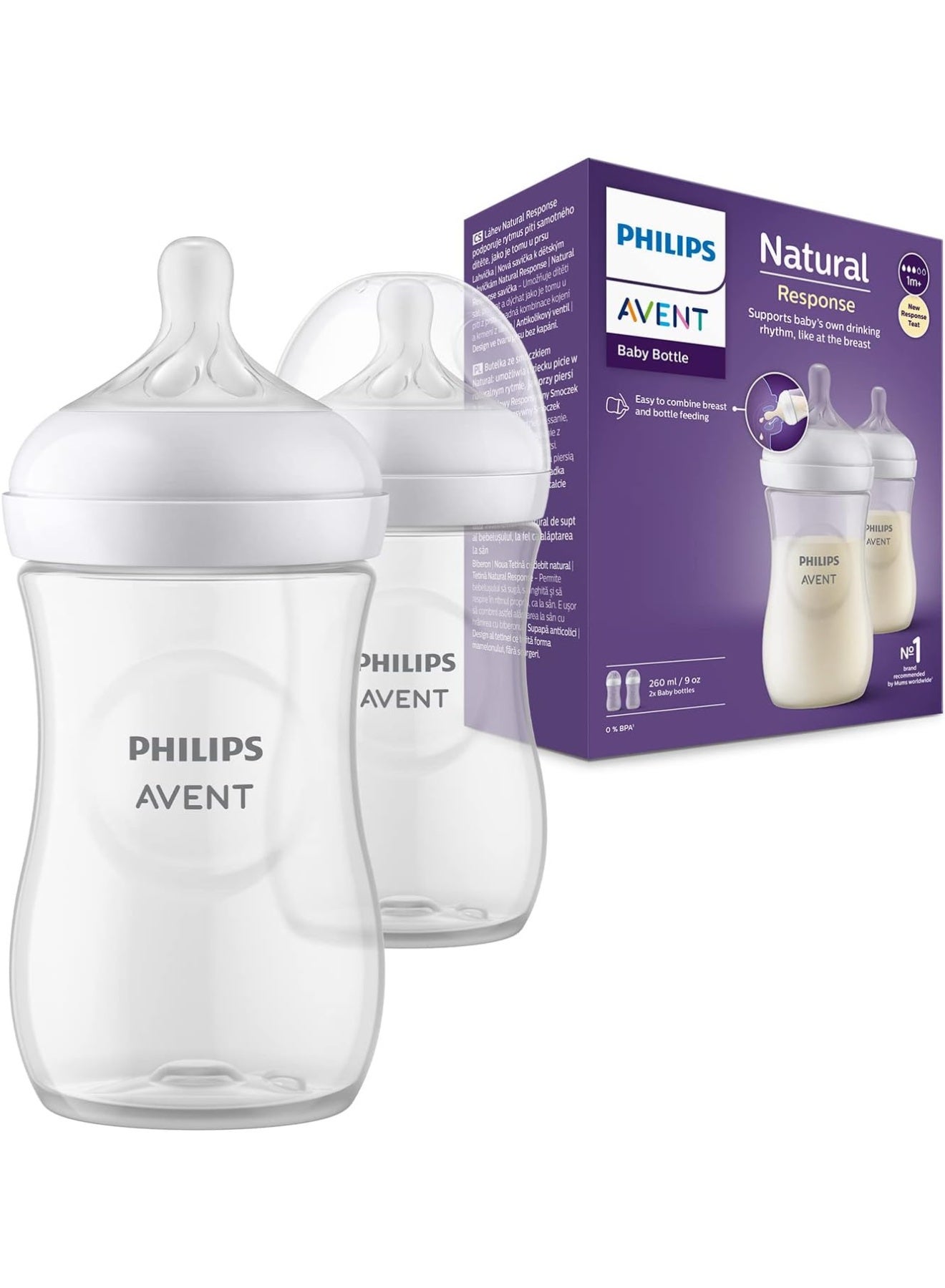 Philips Avent Natural Baby Bottle With Natural Response, Clear, 260ml, 1m+, 2 Pieces