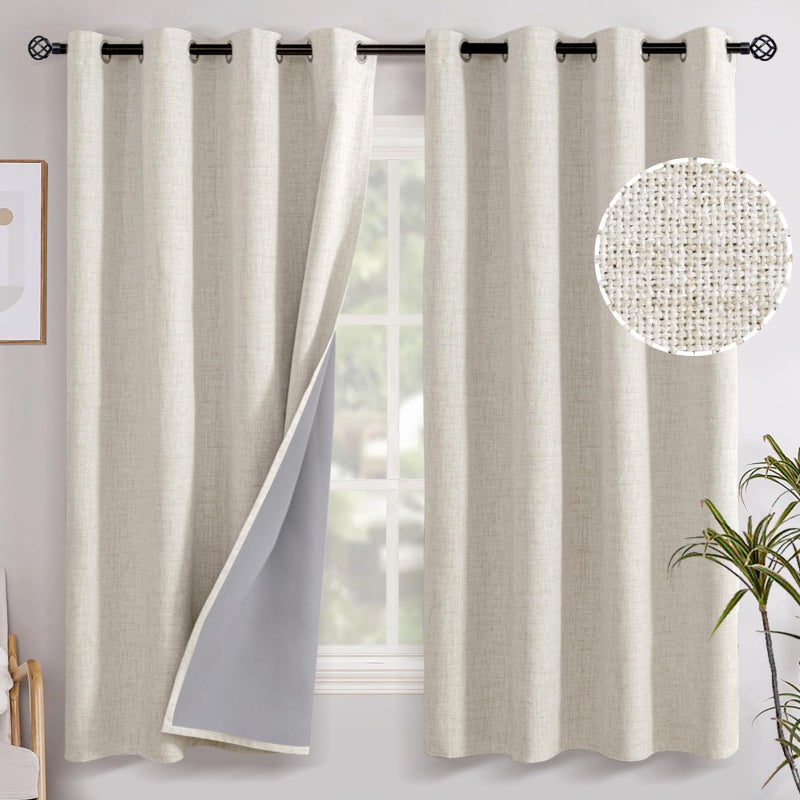 YoungsTex Linen Farmhouse Blackout Curtains 63 Inch Length, Thermal Insulated Black Out Drapes with Grommet Energy Saving for Bedroom Living Room Window, 2 Panels, 52 X 63 Inch - Image 1