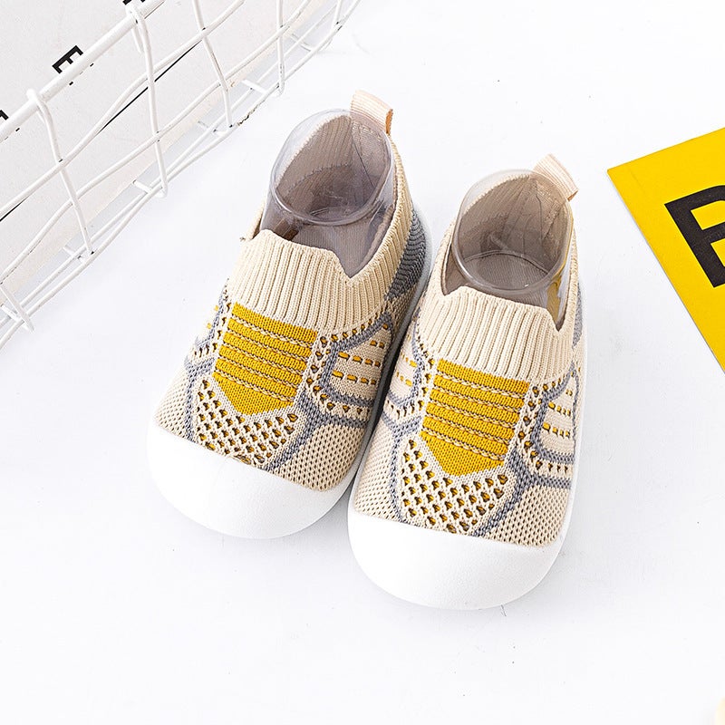 Breathable Toddler Sneaker Socks Non-Slip Sole Khaki 