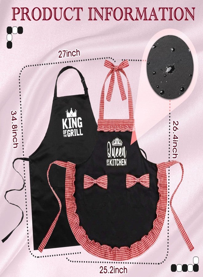 Cotwinter King & Queen Aprons for Couple Gift Cute Apron Anniversary Bridal Shower Wedding Engagement for Christmas Couple Kitchen Gift Unique Valentine's Day Ideas(Black and Red) - Image 2