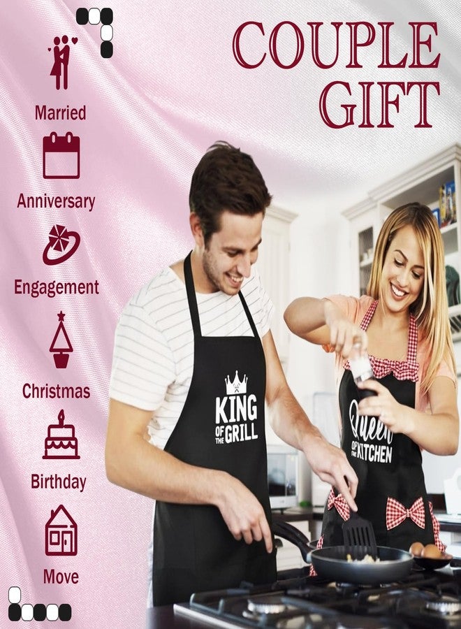 Cotwinter King & Queen Aprons for Couple Gift Cute Apron Anniversary Bridal Shower Wedding Engagement for Christmas Couple Kitchen Gift Unique Valentine's Day Ideas(Black and Red) - Image 4